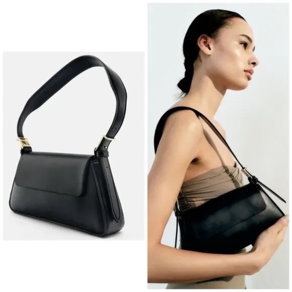 ZARA Minimal Flap Shoulder Bag - Black - Picture 1 of 8